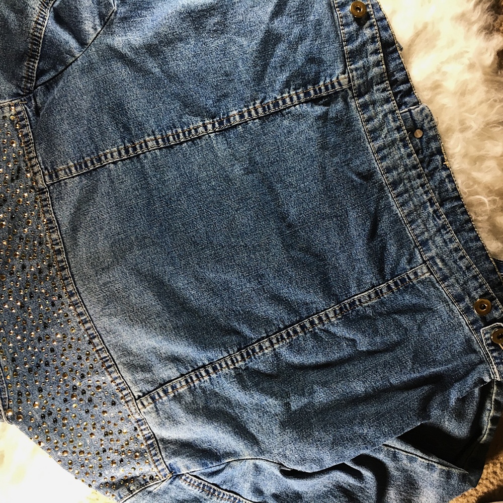 Cato Women's Gem Studded Jean Button Up Jacket - Picture 4 of 6